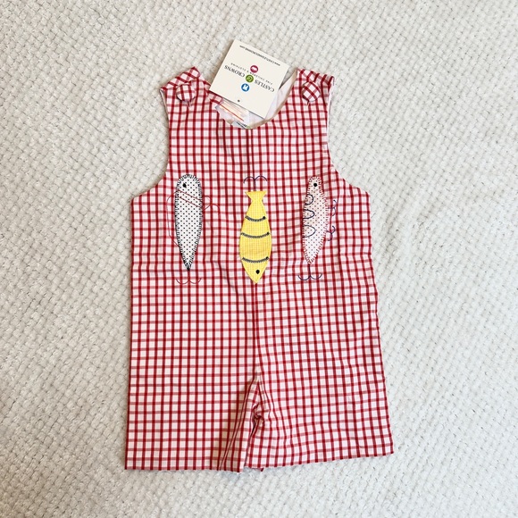 Red Windowpane Fishing Lure Shortall size 18-24M NWT - Picture 4 of 5